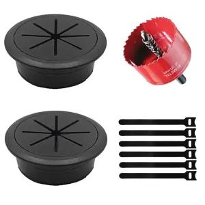2팩 책상 그로밋 2인치 50mm 케이블용 구멍 커버 사무실 홈 테이블용 블랙 데스크 코드 톱 드릴 부착물