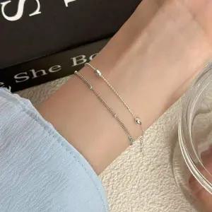 데일리 레이어드팔찌 진주 실버 비즈 팔찌 리본진주