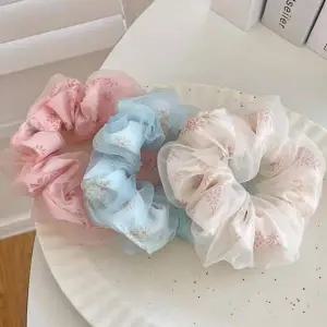 시폰 플라워 스크런치 헤어슈슈 곱창 머리끈 오간자 곱창밴드