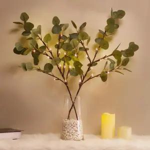 조명이 켜진 유칼립투스 가지 32개의 LED 있는 32인치 꽃병용 배터리 구동 홈 웨딩 실내 야외 봄 장식용