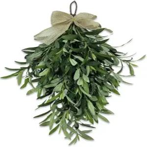 현관문용 24인치 인조 올리브 가지 티어드롭 스웨그 업그레이드 - 풀러 리얼리스틱 잎 그리너리 화환 벽
