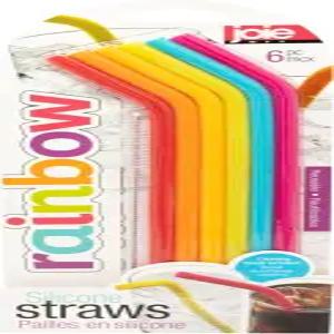 청소 브러시가 포함된 조이 실리콘 빨대 6개 세트 레인보우 색상 모음