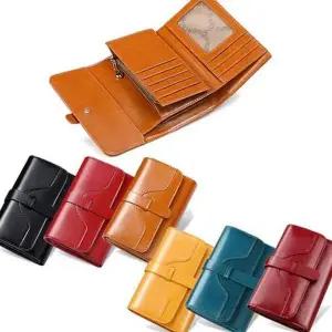 지갑 동전 레트로 여성 소가죽 가죽 3단 가죽미니지갑
