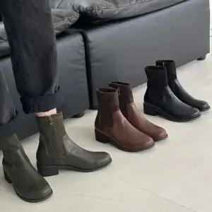 [옷자락]여자 데일리룩 가을겨울 편안한 로우힐 니트 삭스 앵클부츠