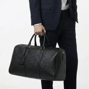 [옷자락]남자 여자 위빙 레더 기내용 수납력 좋은 보스턴백