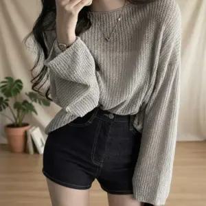 [옷자락]여성 일상 데이트용 시스루 니트
