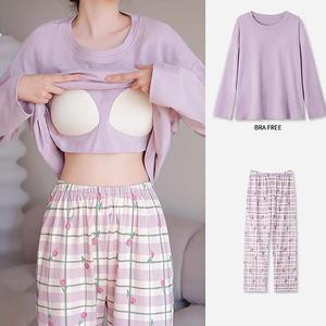 쉬블림로브 (긴팔+긴바지) 여성 패턴 캡 홈웨어 파자마 잠옷 세트 GGWD0689