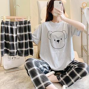 쉬블림로브 3피스(반팔+반바지+긴바지) 여성 홈웨어 곰 잠옷 세트 GWD0436