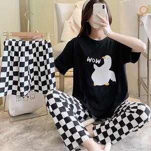 쉬블림로브 3피스(반팔+반바지+긴바지) 여성 홈웨어 오리 잠옷 세트 GWD0438