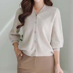 [바네사빈]퍼프소매 브이넥 골지 니트 가디건 v00477