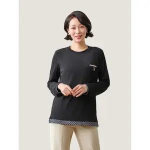 [하프클럽/마담엘레강스]체크 배색 라운드 블라우스 K241BL01_블랙