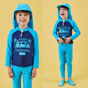 아이스샌드 키즈 남아 래쉬가드 세트+플랩캡 3피스 유아 아동 수영복 BR10109