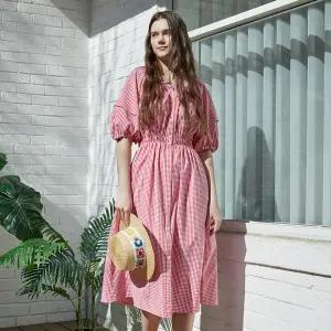 (레코브) 잔체크 반팔 원피스(LC21C6OP011X)