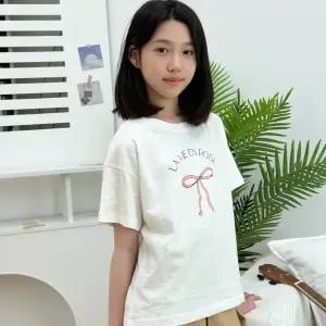 우연팬시 여아 오버핏 장미빛 리본 반팔 티셔츠