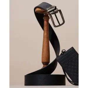 [롯데백화점]닥스 액세서리 [선물포장/쇼핑백동봉]블랙 로고패턴 소가죽 벨트 DBBE2F390BK