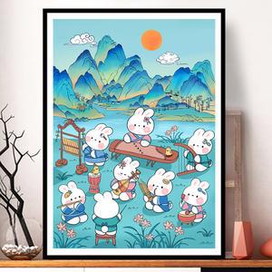 면사 DIY 크로스 스티치 키트 자수 바느질 세트 토끼 프린트 캔버스 크로스 스티치 세트 홈 데코 11CT