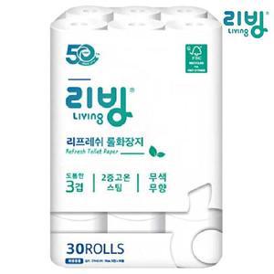 리빙 리프레쉬 도톰한 3겹 롤 화장지 27M 30롤 x1팩