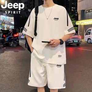 JEEP 2025 남성 트레이닝복 세트 여름 반바지 반팔티 운동복