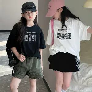 주니어 오버핏 갤러리 프린팅 라운드넥 데일리 여름 반팔티 미니원피스 길이 루즈핏 티셔츠