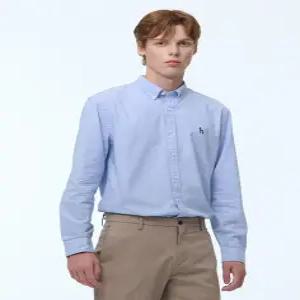 헤지스 남성 24FW [반값세일][스테디셀러] 블루 버튼다운 면 긴팔캐주얼셔츠 WHSH4C103B2