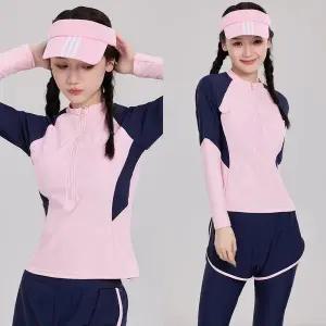 [삐삐네옷가게]초등 여아용 핑크걸 수영복 긴팔 래쉬가드 세트 + 수영모