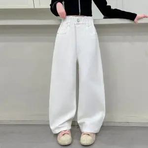 [삐삐네옷가게]여아 주니어 화이트 리본 와이드 데님 팬츠