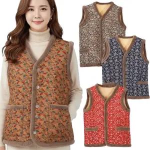 키오라 촌캉스 김장 누빔 할머니 꽃무늬 조끼