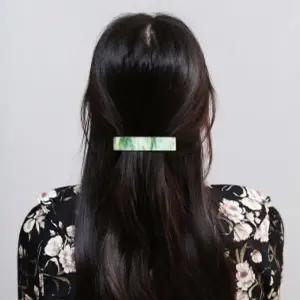 네모 오토매틱 헤어핀 그린 반묶음 머리핀-WFCE9DF