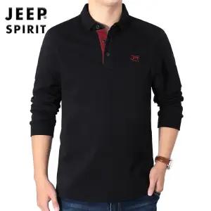 JEEP SPIRIT 남성 긴팔 티셔츠 캐주얼 단색 문자 자수 상의