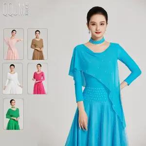 라틴댄스복 방송 라인 사교 댄스스포츠 시스루 왈츠 공연 반팔 원피스 살사 댄스의상 권장