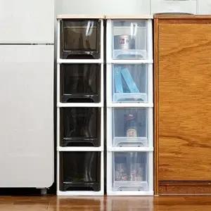 [보노하우스]어반 우드상판 슬림서랍장 4단 (화이트/투명/다크투명)틈새수납