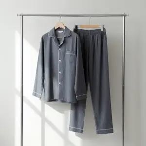 남자 순면 파자마 세트 잠옷 바지 빅사이즈 가을 겨울 딥그레이 남성 남성용