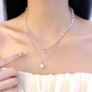 [하프클럽/]여자 진주 레이어드 목걸이 두줄 악세사리 포인트 장식