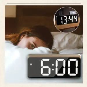 무소음 인테리어 알람 LED시계 야광 디지털 탁상시계 우드