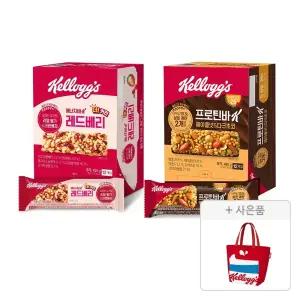 켈로그 에너지바 K 레드베리 420g(35g, 12입), 1개 + 프로틴바K 헤이즐넛 & 다크초코 40g  12개입, 1개 +증정(리유저블백 빨강 ,1개 )
