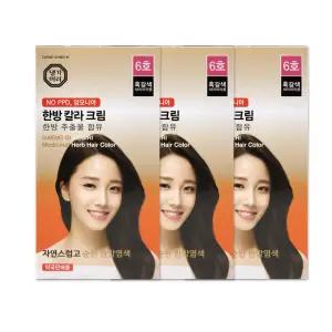 댕기머리 한방칼라크림 새치염색약 6호 흑갈색 3개