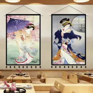 일본식 전통 그림 장식 액자 이자카야 초밥집 벽화 여성 게이샤 가림막 커튼 노렌 일식당