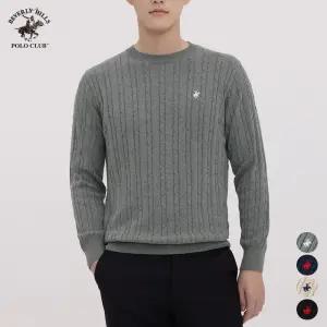 비버리힐즈폴로클럽 남여공용 오리지널 자수 케이블 라운드 긴팔 니트 티셔츠