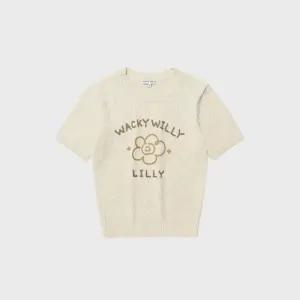 반팔티 KQJ WA2602KT63CM 우먼스 빅릴리 그래픽 반팔 니트 크림