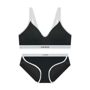 매장정품 게스 GUESS UNDERWEAR 골지 화이트포인트 스포츠 브라 팬티 세트 - 블랙 GFWBR232BK_BP232BK 1072