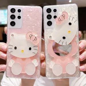 갤럭시S26 S25 울트라 플러스 헬로키티 캐릭터 거울 홀로그램 자개 슬림 실리콘 미러 케이스