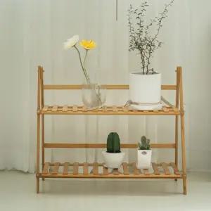 거실화분선반 실내 베란다 접이식 계단식 원목 2단 화분 받침 거치대 선반 정리대 장식장
