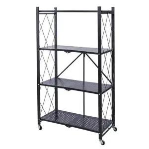 다용도 선반 원터치 폴딩 4단 접이식 선반 모던 수납 공간활용 베이킹 조립식 식료품 베란다 캐스터 조리대