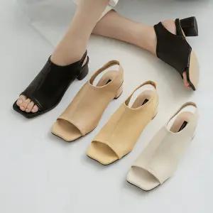 SOVO 셀레나 스판 스퀘어 슬링백 4cm