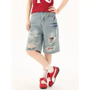 아브릴 여성데님반바지 빈티지 워싱 대미지 5부 데님 반바지 여름 하이웨스트 하프 바지 힛템