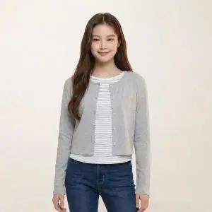 [행텐틴즈] 동백01 여아 스트라이프 레이어드 가디건_멜란지그레이 14570-131-401 (S46569652)