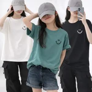 주니어 라운드넥 루즈핏 반팔티 미니 스마일 로고 프린팅 데일리 중학생 초등학생옷 여아티셔츠