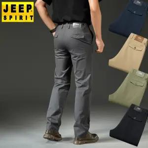 JEEP SPIRIT 남자 비즈니스 구김없는 면바지 봄 여름 베이직 스트레이트핏 팬츠