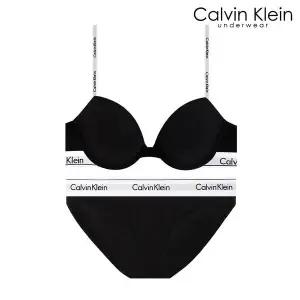 [Calvin Klein]CK 여성 아이콘 코튼 데미 브라+팬티 세트 QF8499+QF8520 BLACK