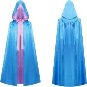 후마와세 블루 요정 후드 망토 코스튬 여성 프린세스 케이프와 핑크 리본 할로윈 선물